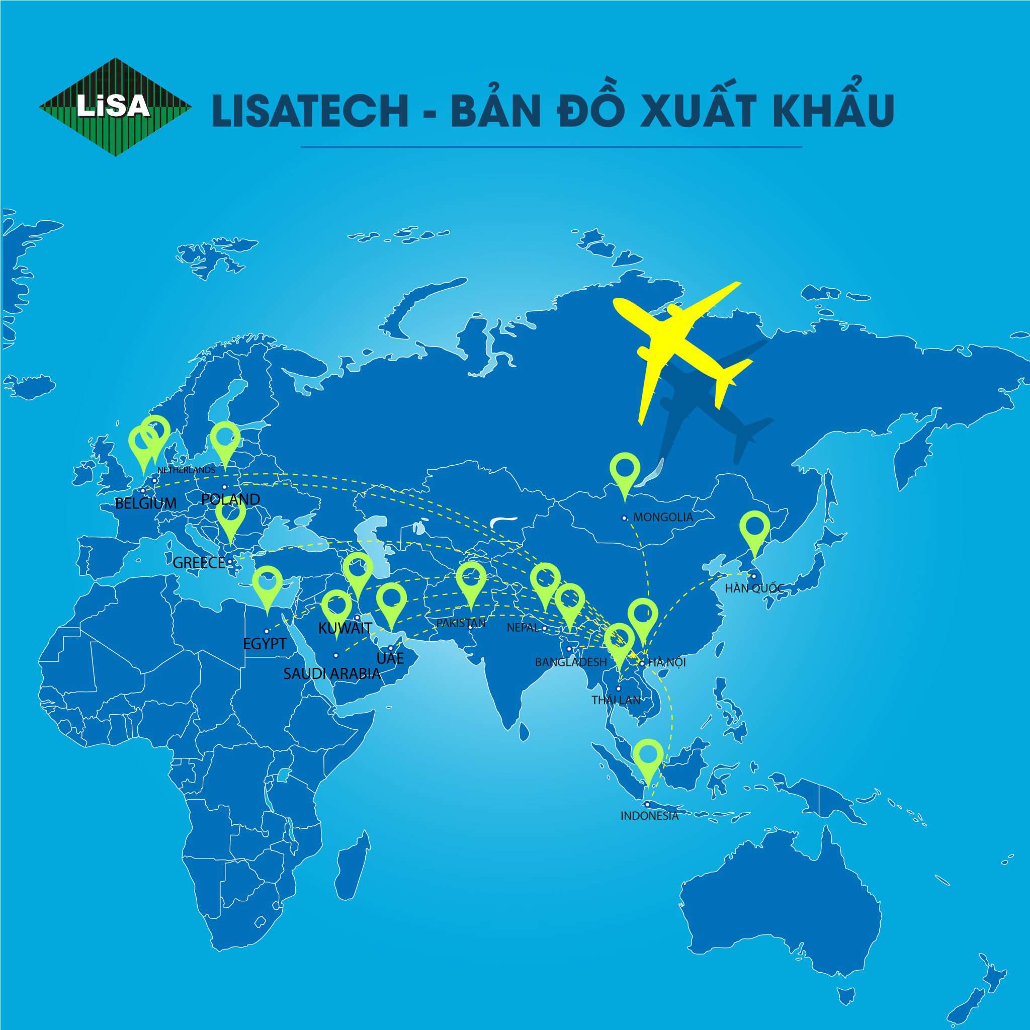 LISATECH MỞ RỘNG THỊ TRƯỜNG XUẤT KHẨU ĐÔNG NAM Á, TÂY Á, ĐÔNG Á, CHÂU ÂU