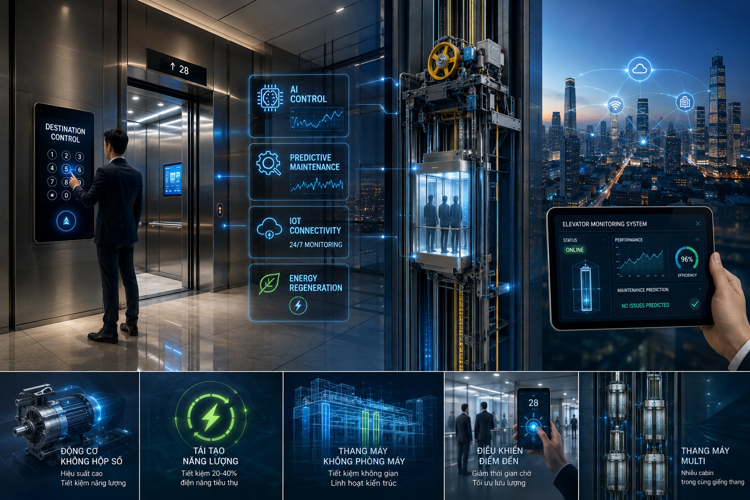 Công nghệ thang máy mới nhất 2026: AI, IoT và kỷ nguyên thang máy thông minh